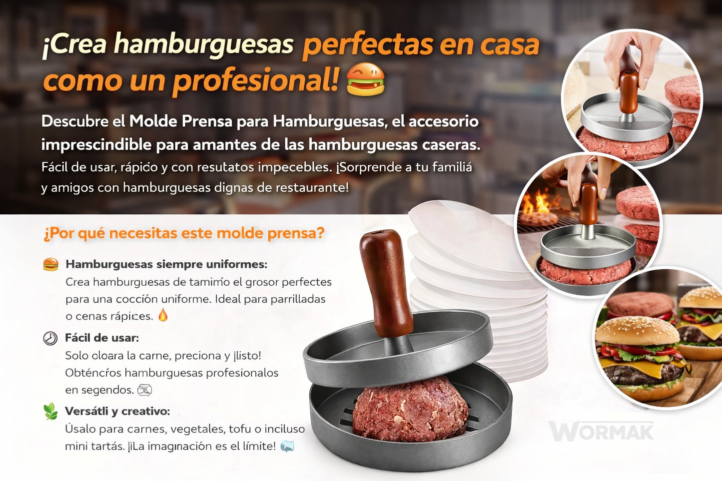 Molde Prensa para Hamburguesas – Hamburguesas perfectas en segundos